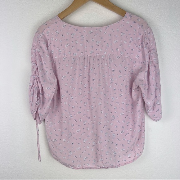 Abercrombie and Fitch V Neck Tie Front with Rouche Sleeves Floral Print Size S - Picture 6 of 6